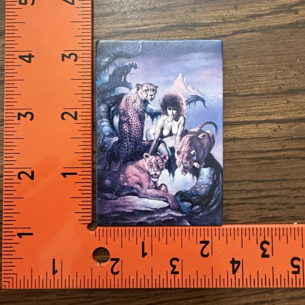 Vintage 1993 Boris Vallejo Fantasy Art Kitchen Magnet Big Cats Sexy Woman